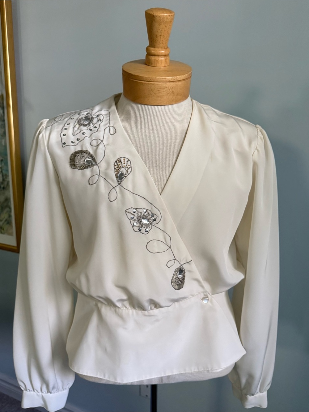 Vintage Cream Beaded Blouse Soft Romantic Cottagecore Top